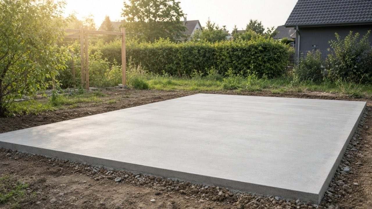 Illustratives Motiv: fertige Betonbodenplatte für Garage oder Carport